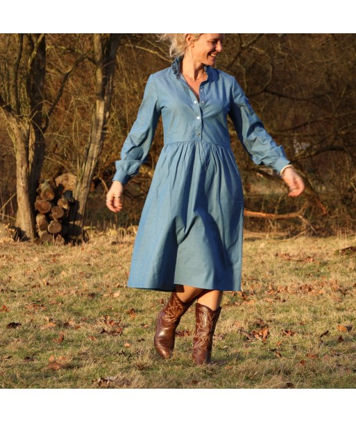 Robe Pomme - longueur midi - coton - jean bleu clair pas cher