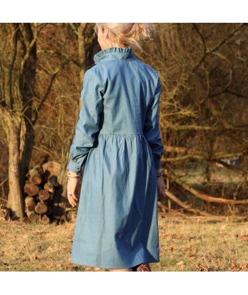 Robe Pomme - longueur midi - coton - jean bleu clair pas cher