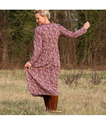 Robe Aria - viscose fleuri aubergine brillant des détails fins