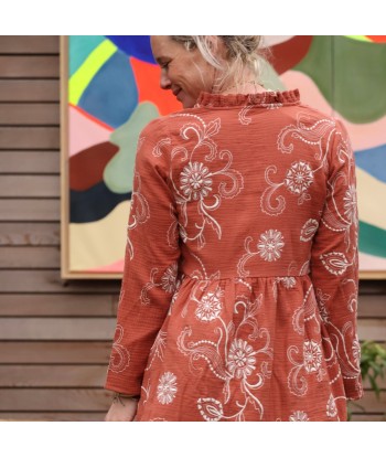 Robe Aria - double gaze de coton brodée terracotta français