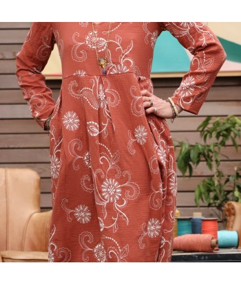 Robe Aria - double gaze de coton brodée terracotta français