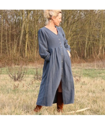 Robe Clémence -  lin bleu canard outlet