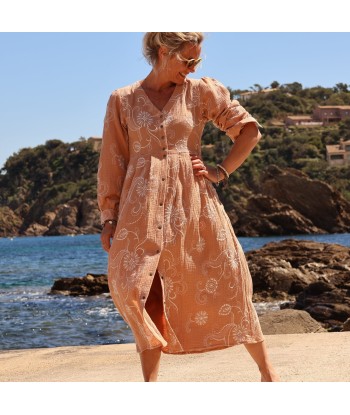 Robe Clémence -  double gaze de coton brodée camel l'achat 