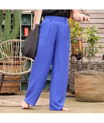 Pantalon Tom - viscose/lin bleu majorelle brillant des détails fins