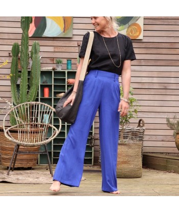 Pantalon Tom - viscose/lin bleu majorelle brillant des détails fins