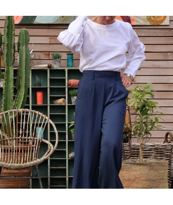 Pantalon Tom - sergé de viscose bleu marine de France