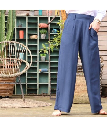 Pantalon Tom - sergé de viscose bleu marine de France