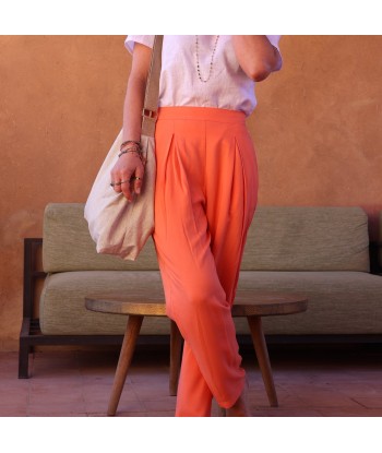 Pantalon Ernest viscose corail brillant des détails fins