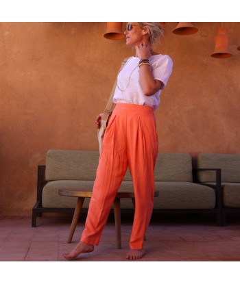 Pantalon Ernest viscose corail brillant des détails fins