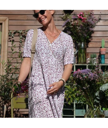 Robe Clara - Double gaze de coton fleuri violette en linge