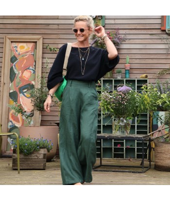 Pantalon Tom - lin vert anglais brillant des détails fins