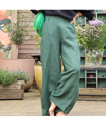 Pantalon Tom - lin vert anglais brillant des détails fins