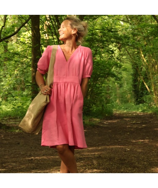 Robe Clara midi - piqué de coton rose néon la chaussure