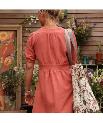 Robe Clara midi - piqué de coton terracotta rosé de pas cher