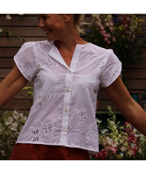 Blouse Sacha - broderie papillon blanche français