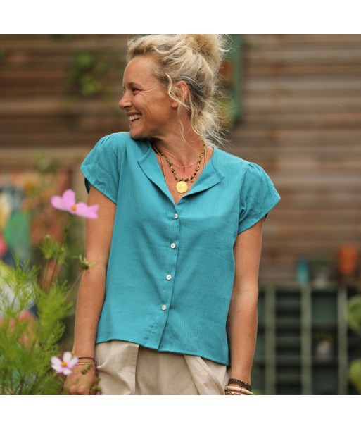 Blouse Sacha - coton tressé turquoise ou a consommer sur place