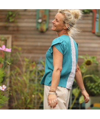 Blouse Sacha - coton tressé turquoise ou a consommer sur place