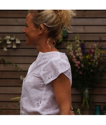 Blouse Sacha - broderie papillon blanche français