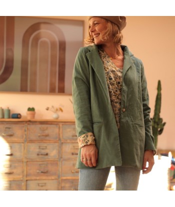 Veste Simone velours milleraies vert printannier pas cher