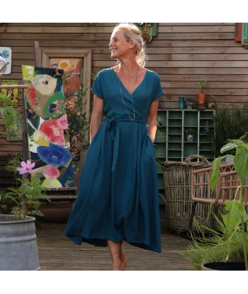 Robe Athéna - viscose canard brillant des détails fins