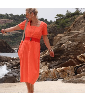 Robe Stella - popeline de coton orangée de France