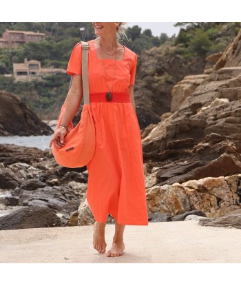 Robe Stella - popeline de coton orangée de France