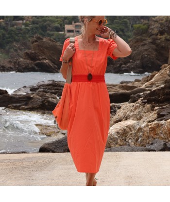 Robe Stella - popeline de coton orangée de France