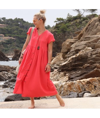 Robe Amélia double gaze de coton rose corail Découvrez la collection