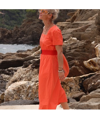 Robe Stella - popeline de coton orangée de France