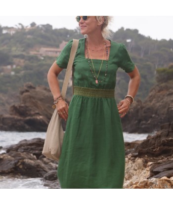 Robe Stella - lin vert citronnelle pas cher chine