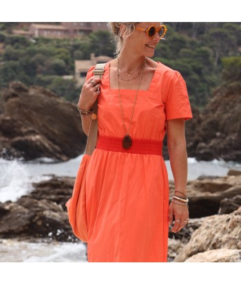 Robe Stella - popeline de coton orangée de France