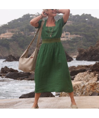 Robe Stella - lin vert citronnelle pas cher chine