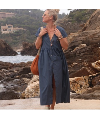 Robe Amélia popeline de coton bleu meditérannée s'inspire de l'anatomie humaine