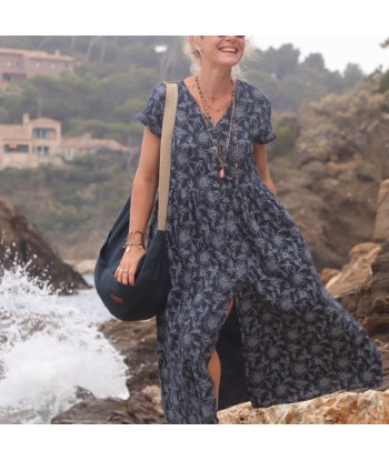 Robe Amélia double gaze de coton marine fleuri le des métaux précieux