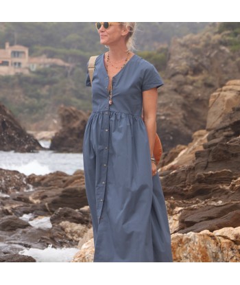 Robe Amélia popeline de coton bleu meditérannée s'inspire de l'anatomie humaine