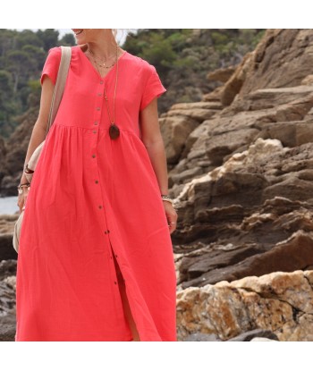 Robe Amélia double gaze de coton rose corail Découvrez la collection