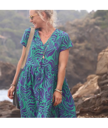 Robe Amélia viscose Ara vert/prune Dans la société mordern