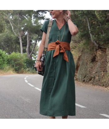 Robe Amélia lin vert citronnelle pas cher