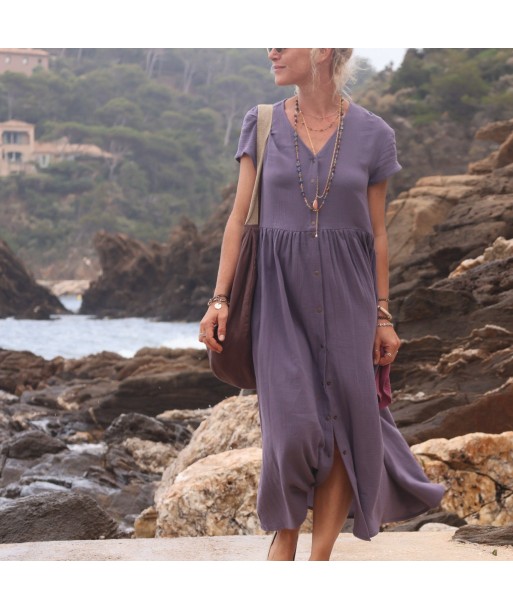 Robe Amélia double gaze de coton prune pas cher 