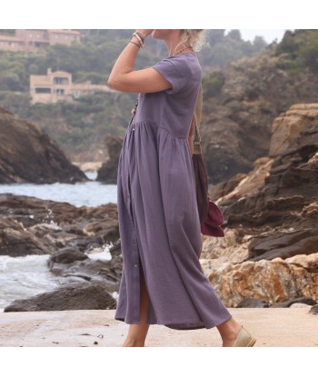 Robe Amélia double gaze de coton prune pas cher 