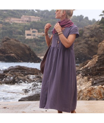 Robe Amélia double gaze de coton prune pas cher 