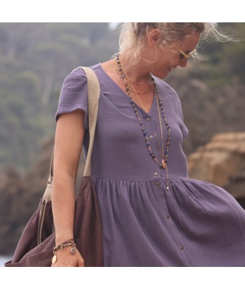 Robe Amélia double gaze de coton prune pas cher 