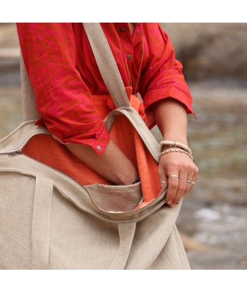 Sac Alfred en lin naturel - doublure en lin orange store