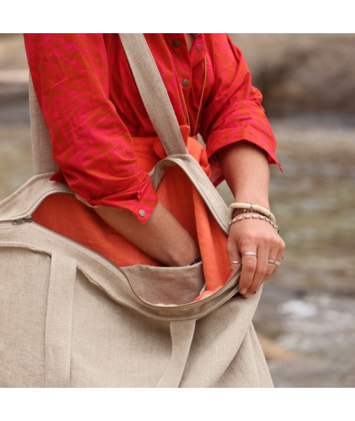 Sac Alfred en lin naturel - doublure en lin orange store