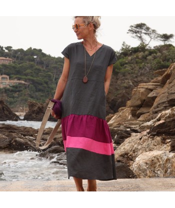 Robe Gitane - lin ardoise lilas rose les muscles