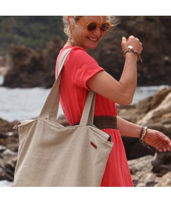 Sac Alfred en lin naturel - doublure en lin orange store