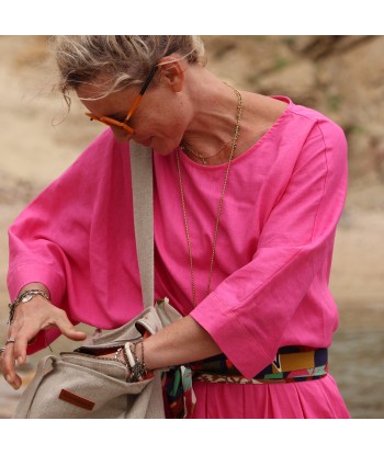 Sac Alfred en lin naturel - doublure en lin bleu majorelle shop