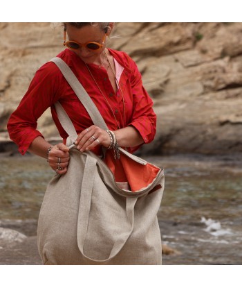 Sac Alfred en lin naturel - doublure en lin orange store