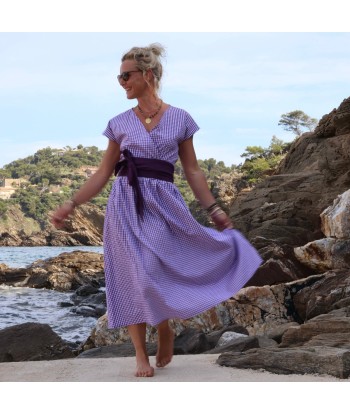 Robe Athéna - coton vichy lilas soldes