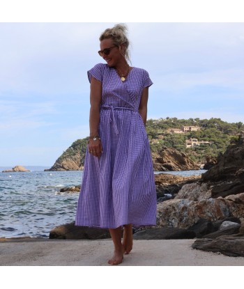 Robe Athéna - coton vichy lilas soldes